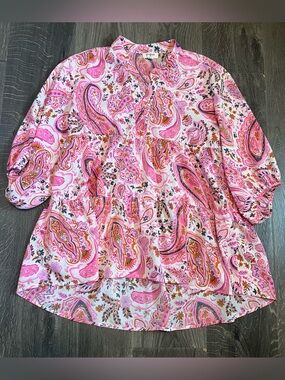 Umgee Ladies Small Pink Paisley Peasant Top